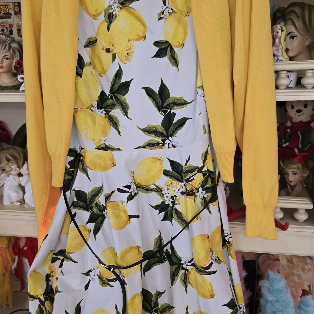 Grace Karin Lemon Print Dress with Yellow Accent